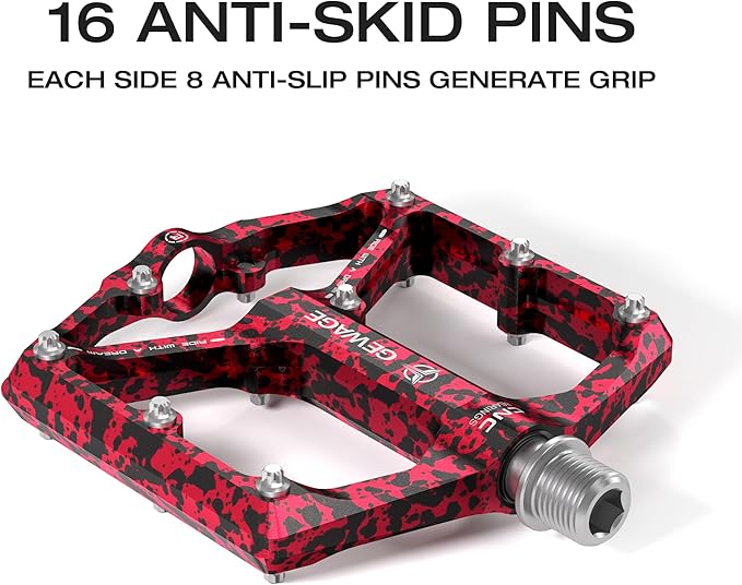 Road/Mountain Bike Pedals - 3 Bearings Bicycle Pedals - 9/16” CNC Machined Flat Pedals with Removable Anti-Skid Nails