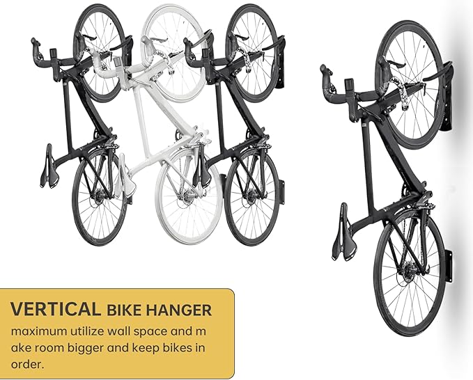 Wall Mount Bicycles Hanger,Bike Rack Garage Wall Mount,Indoor Bike Storage Space-Saving Vertical Bike Holder,Bike Storage System Vertical Bike Hooks(Front Wheel pad+Rear Wheel pad)