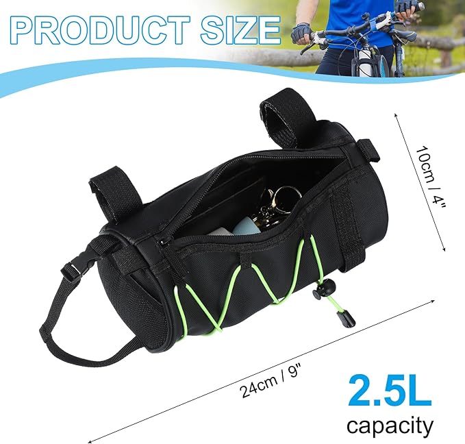PATIKIL Bike Handlebar Bag, 2.5L Bicycle Frame Bag Waterproof Bicycle Front Pouch Accessories for Outdoor Cycling Mountain Road Bikes, Green
