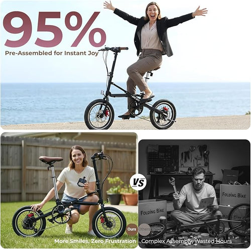 1-Second Quick Fold Bike: 16 Inch Adult Folding Bicycle, Lightweight 33lbs & 95% Pre-Assembled, 7-Speed Commuter Bike, Ultimate Space-Saver for City Travel