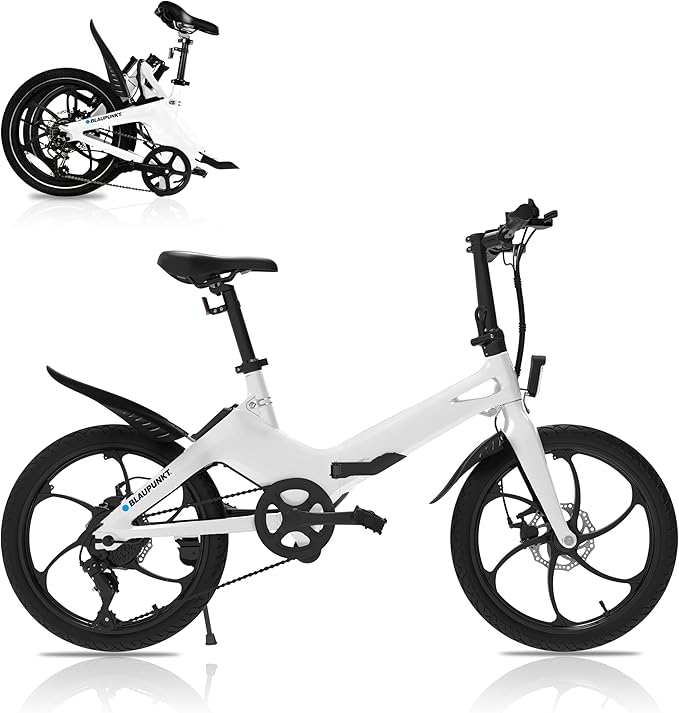 BLAUPUNKT FIENE 20 Inch Folding Electric Bike, Pedal and Throttle Assist, Foldable Step-Through Frame, UL Certified eBike for Adults, Orange/Black