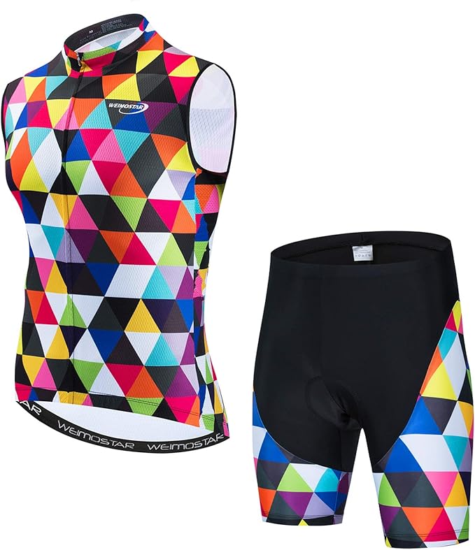 Weimostar Men's Cycling Jersey Short Sleeve Bike Clothing Multicolored Diamond