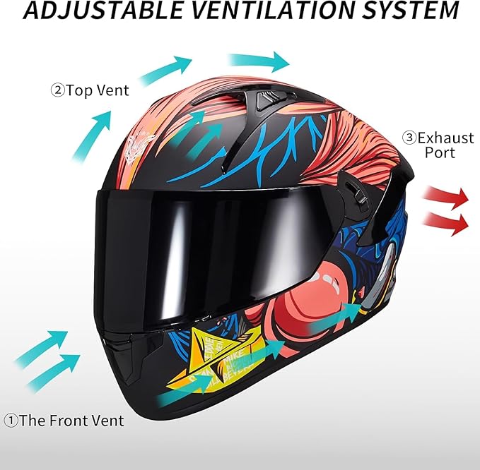 VCOROS Full Face Dual Visor Motorcycle Helmet for Adults Motorbike Street Bike Racing Helmets X9 DOT Approved with Black Visor
