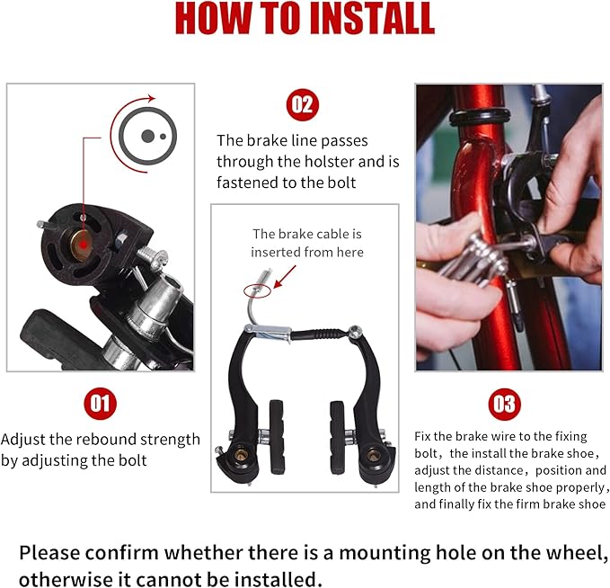 Complete Bike Brakes Set, Universal Bike Front and Rear MTB Brake, Inner and Outer Callipers Cables Lever Kit with Multi-Tool Wrenches Black White