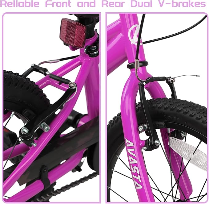 AVASTA Bilbo 18 20 24 Inch Kids Bike for Boys Girls 5-14 Years Old, Retro Style High Carbon Steel Bicycle with Adjustable Handlebars and Seat, Dual V-Brakes, Kickstand, Multiple Colors