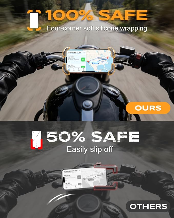 Motorcycle Phone Mount [Secure Grip][Anti-Drop], Upgrade Bike Phone Holder [1s Stable Lock], 360° Rotatable Phone Holder for Mountain Bike/ATV, Fits for iPhone/Samsung 4.7-6.8", Clamp Mount