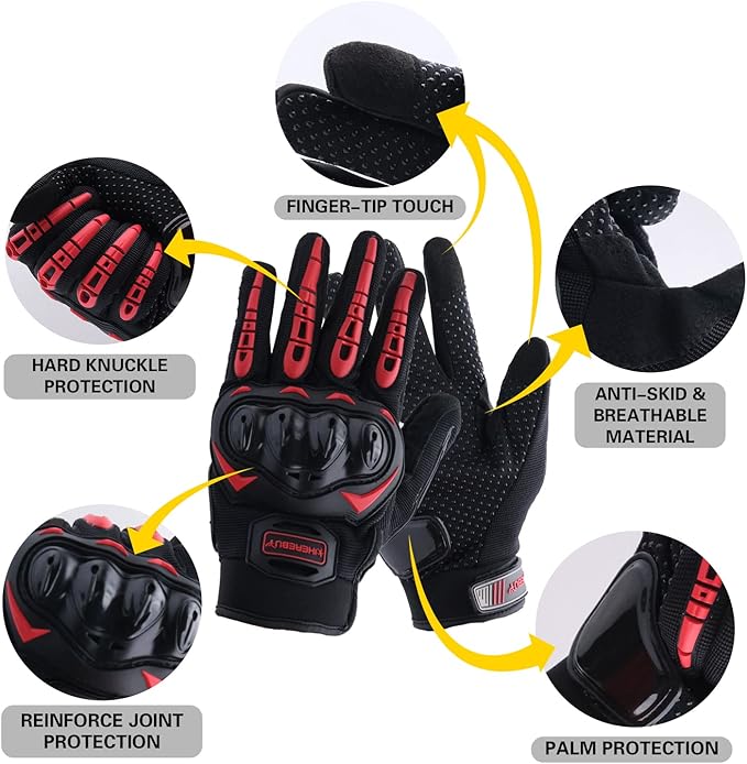Motorcycle Gloves Touch Screen Full Finger Riding Gloves Knuckle Protection for Men and Women for Dirt Riding, Road Racing, Cycling, Climbing Work Outdoor Sports