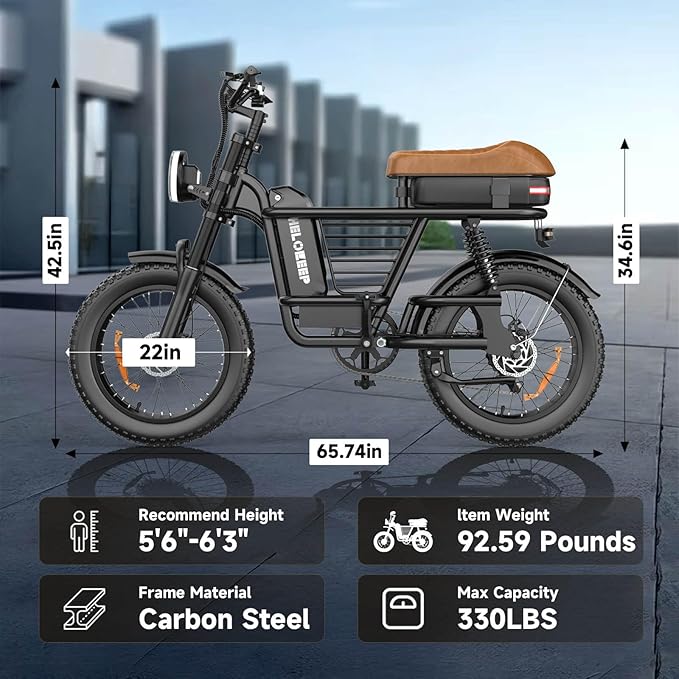 Electric Bike for Adults - 16/20 Inch Fat Tire Ebike, 750W/Peak 1500W Motor Ebike, 48V15.6AH Detachable Battery, 4 Riding Modes Electric Dirt Bike