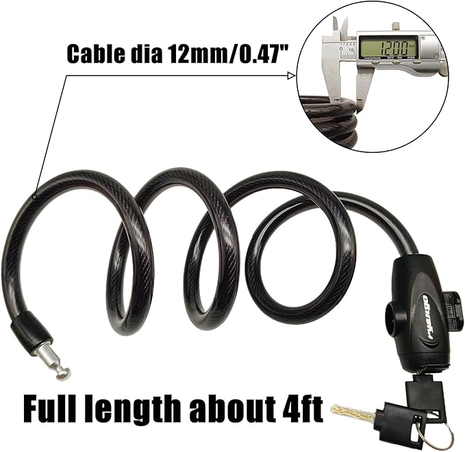 Bike Lock, Bike Locks Heavy Duty Anti Theft, Bicycle Lock Cable with Mounting Bracket and 2 Keys, Bicycle Locks for Road Bike Mountain Bike Scooters