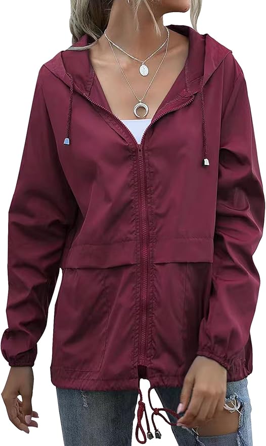 Women's Raincoats Lightweight Waterproof Windproof Adjustable Windbreaker Rain Jackets Hooded with Pockets S-XXL