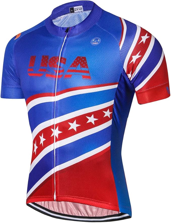 Cycling Jersey Short Sleeve USA Style Bike Tops with Pocket Reflective Stripe