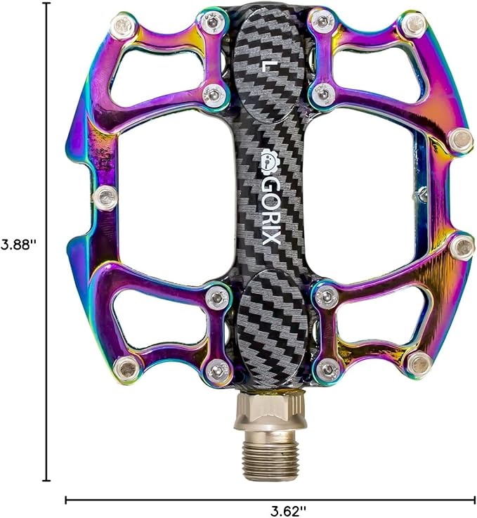 GORIX Bike Flat Pedals Wide CNC Lightweight with Non-Slip Pin Spike Oil Slick Road Mountain MTB Bicycle (GX-Fi777)