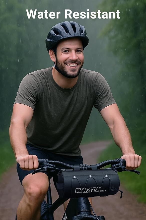 whale fall Bike Handlebar Bag, Roll-Style Front Bag with Elastic Cord, 3-Point Strap Fixation, Shoulder Strap, Reflective Bicycle Accessories for Travel, Daily Commute, Mountain or Road Bikes