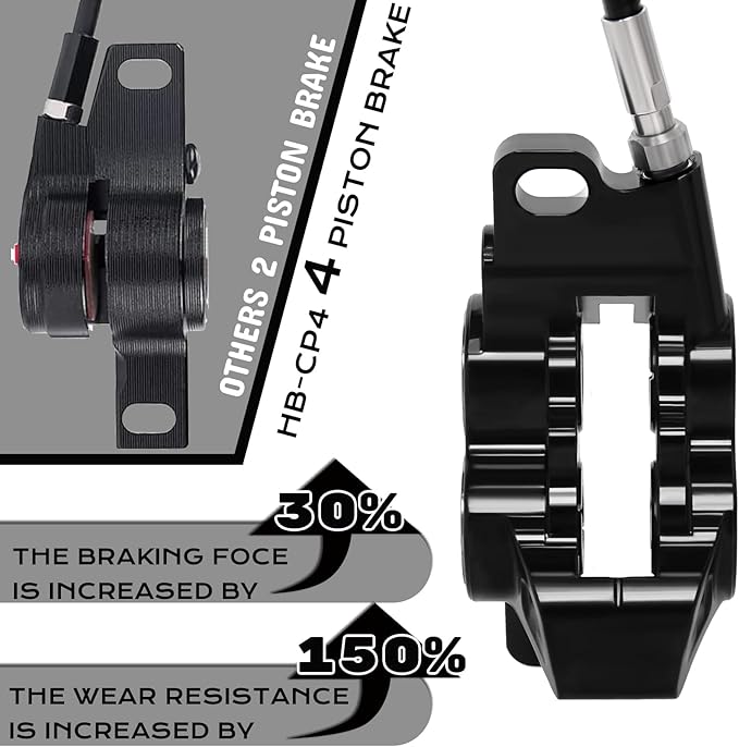 BUCKLOS MTB Hydraulic Disc Brake Set 4 Pistons Front 850mm and Rear 1550mm Hydraulic Brakes with Aluminum Alloy Lever with Caliper Ceramic Brake Pad Fit Mountain Bike,Ebike,Fat Bike HB-CP4 (Pre-Bled)