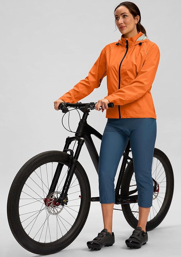 Bikewa Women's Cycling Rain Jackets Waterproof Windbreaker Lightweight Running Windproof Reflective Jacket Packable Hooded