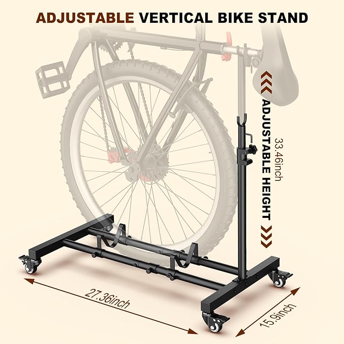 Vertical Bike Stand, Freestanding Upright Bicycle Floor Rack with Adjustable Height, Space-Saving Indoor Bike Holder for Garage & Apartment, Compatible with MTB & Road Bike Wheels up to 29-Inch