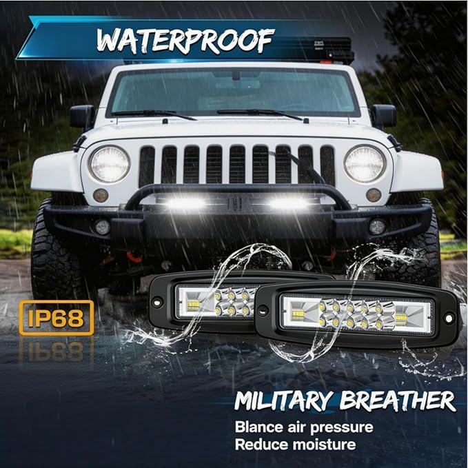 Flush Mount LED Pods, 2PCS 7inch 120W 12,000LM CREE Off Road LED Fog Lights Flood Spot Beam Combo Flush Mount Fog Lights Reverse Grill Mount Lighting for Offroad 4x4 Truck SUV