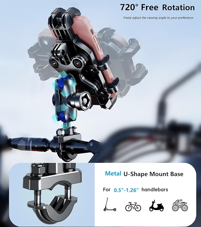 Kewig Motorcycle Phone Mount with Vibration Dampener, Anti-Shake Cellphone Cradle with Metal Handlebar Mounting Base Bike Phone Holder for Motorcycle Scooter ATV Fit 5.4-6.9" Phone