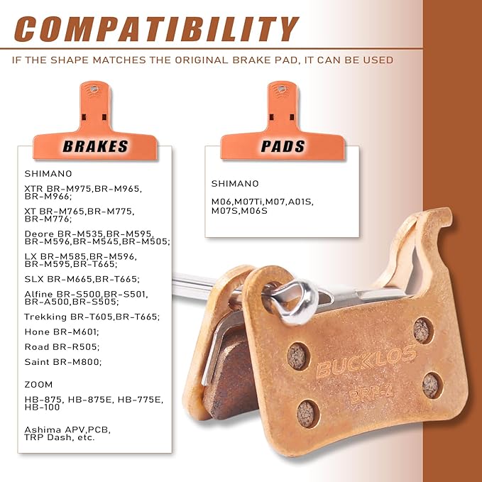 BUCKLOS Bike Disc Brake Pads - Bicycle Disk Brake Pads for Zoom/Shimano Deore XT XTR LX SLX Hone Alfine Saint for Ebike/Mountain Bike/Electric Bike/Road/Scooter