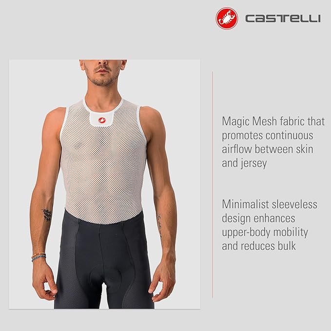 CASTELLI Men’s Core Mesh 3 Sleeveless, Lightweight Breathable Base Layer for Hot Weather Cycling, Quick-Dry Riding Undershirt