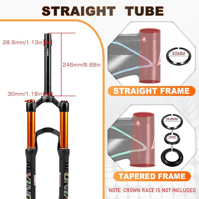 BUCKLOS YINO 24 inch MTB Air Suspension Fork 120mm Travel, QR 9mm/100 * 15mm Thru Axle Disc Brake, 1-1/8" Straight Tube Manual Lockout XC AM Ultralight Mountain Bike Front Forks