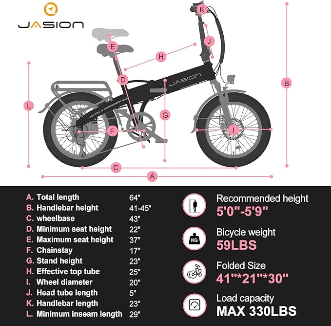 Jasion Electric Bike for Adults, 1000W Peak Motor Foldable Ebike, Aluminum 20'' Fat Tire Electric Bicycle Built-in 48V Removable Battery, EBS Commuter E Bikes up to 23 MPH & 45 Miles Max Range