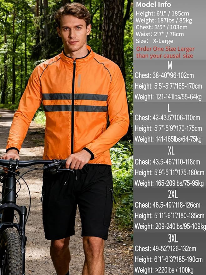 WOSAWE Men's High Visibility Cycling Wind Jacket Water Resistance Reflective Windbreaker