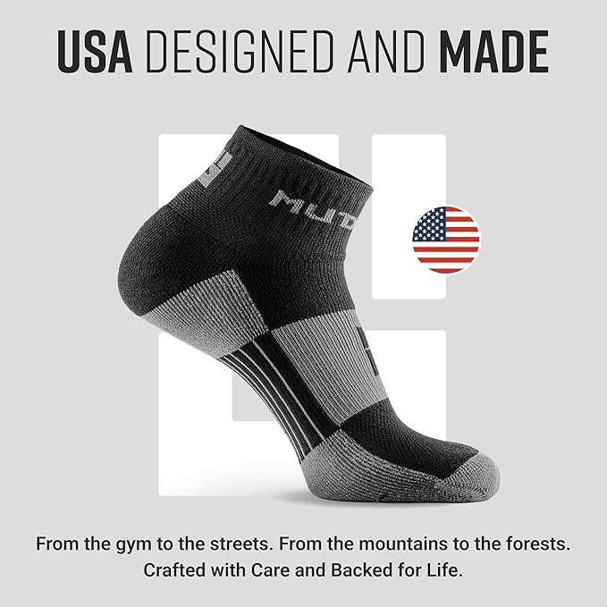 MudGear Quarter Crew Trail Socks, Blister-Resistant, Sweat-Resistant & Quick-Drying, Cushioned Footbed, Made in USA, 2-Pack