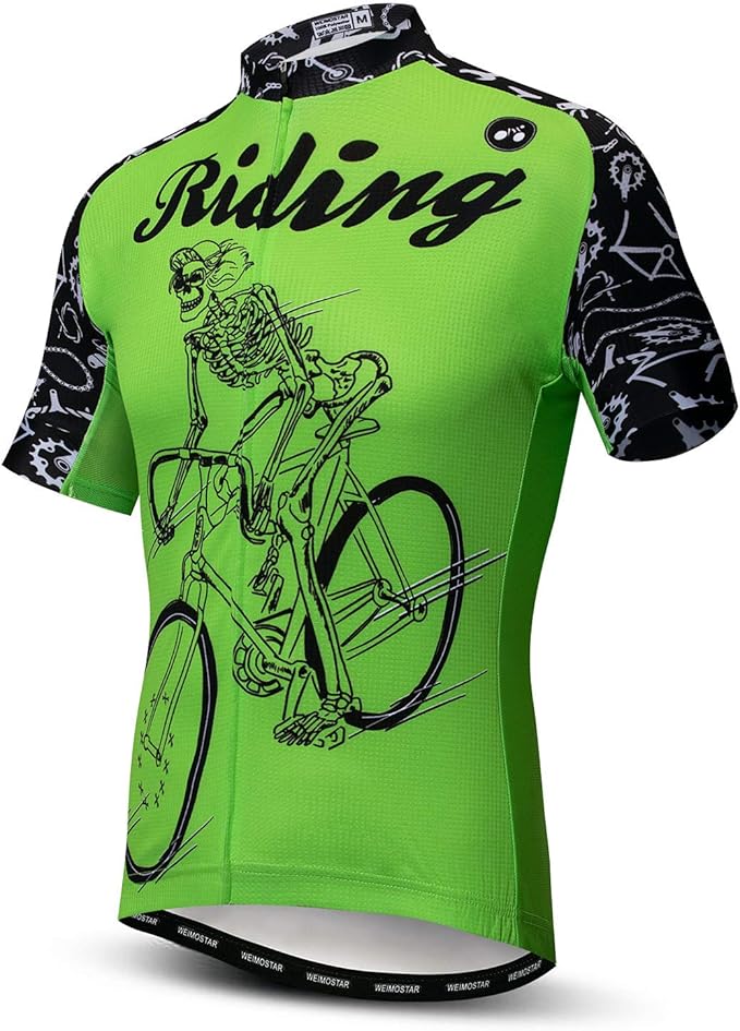 Men Cycling Jersey Skull Bike Short Sleeve Tops Quick-Dry Reflective 3-Pockets S-3XL