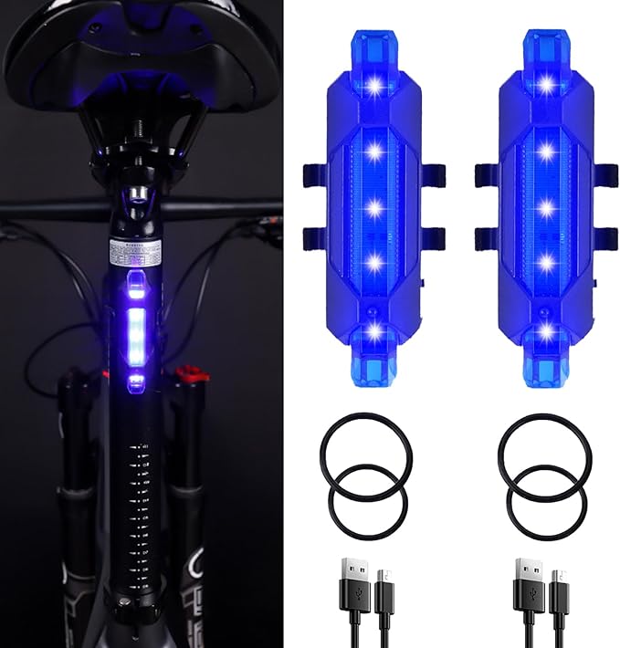 2 Pack USB Rechargeable LED Bicycle Rear Lights Cycling Bike Taillight Safety Lamp Night Essential Waterproof 4 Modes Warning Light for Men Women Kids MTB