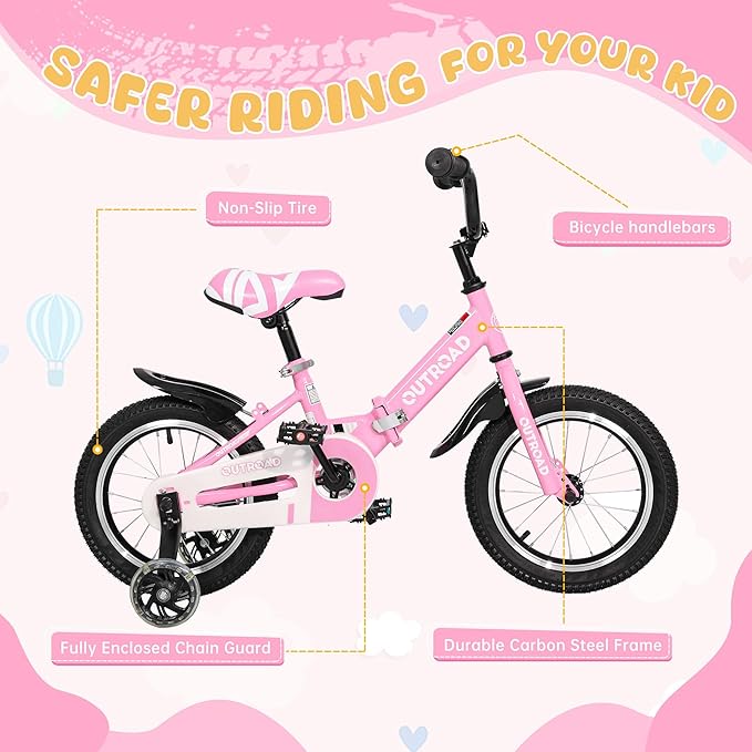 Outroad Kids Bike for Boys Girls Age 3-9 Years Old, 14 16 18 Inch Kid's Bike with Training Wheels, Children Bicycles for Toddler, Blue and Red