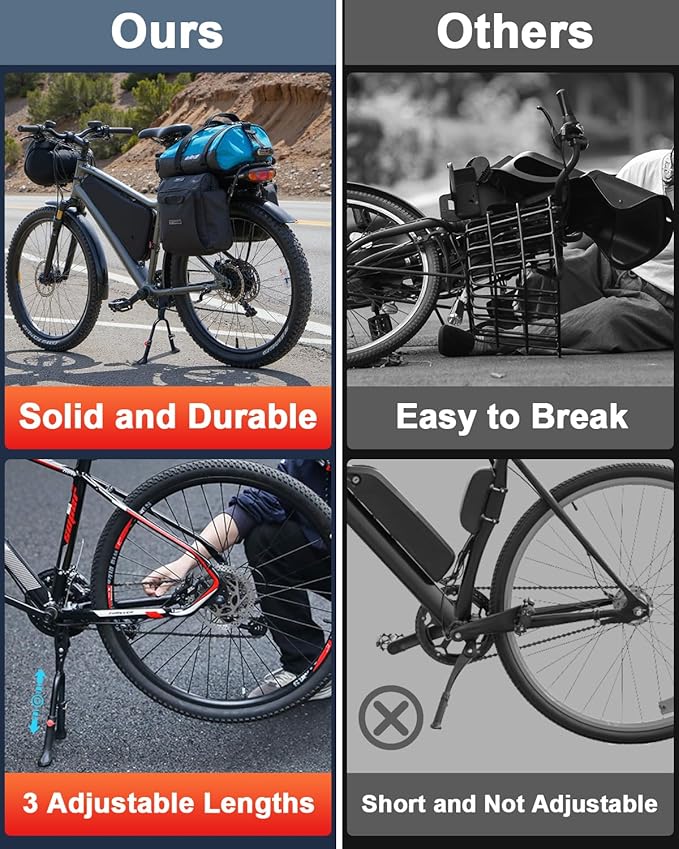 Bike Kickstand Adjustable Aluminium Alloy Stationary Bike Stand For Adult Electric Bicycles,Double Leg Non-Slip Center Mount Kickstand For Adult Bike Fit 24-29inch Heavy-Duty Cargo Bike