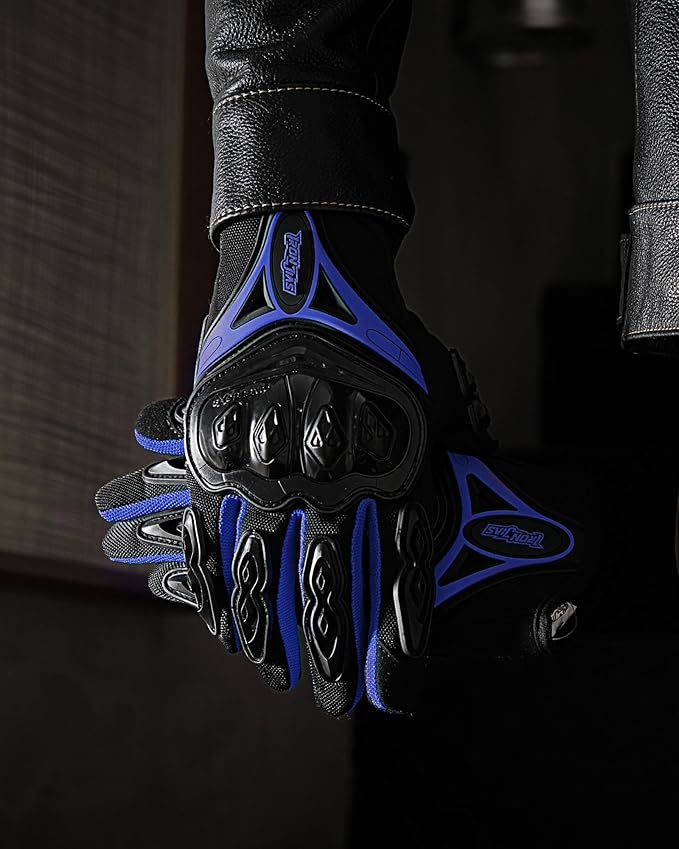 IRON JIA'S Motorcycle Gloves Full Finger Durable for Road Racing Bike Summer Spring Powersports Support Touch Screen Blue- XL