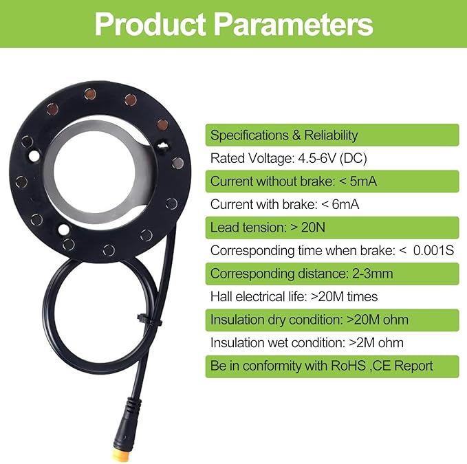 Electric Bike Pedal Assist System (PAS) with Speed Sensor and Dual Hall Sensors - Fast Assembly, 3-Pin Male Connector - E-Bike Conversion Cycling Accessories