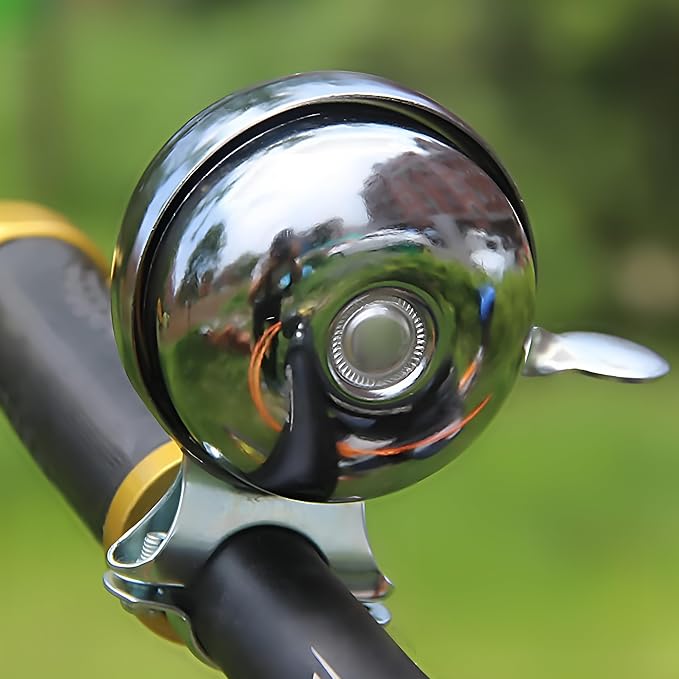 SABLUE Classic Vintage Bike Bell Cool Chrome Rotary Double-Sided Metal Handlebar Safety Cycling Retro Bicycle Tricycle Road Mountain Loud Ring Horn Crisp Clear Sound Alarm Tricycles Trike Ebike S0036