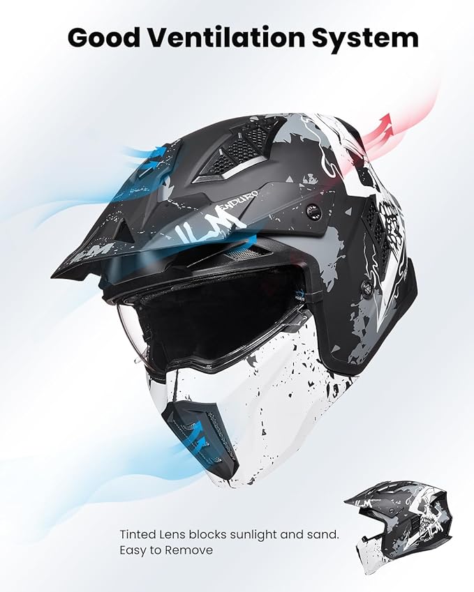 ILM Open Face Motorcycle 3/4 Half Helmet for Men and Women, Vintage Retro Helmet with Visor for Moped ATV Cruiser Scooter DOT Model Z302(Matte Skull,Small)