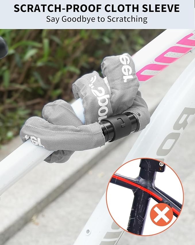 Sportneer Bike Lock - 8mm Thick High Security Anti Theft Bike Chain Lock with 2 Keys- 3.2ft Long Heavy Duty Anti-Cut Bicycle Lock for Bike, Motorcycle, Bicycle, Door, Gate, Fence, Grill - Grey