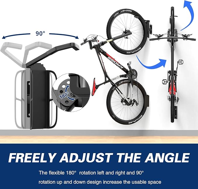 Swivel Bike Wall Mount, Metal Wall Bike Rack with Durable Sleeves, Space-Saving Vertical Bike Rack with 180° Swivel for Home and Garage, Bike Storage Hanger Mount Up to 66 lbs, 1-Pack