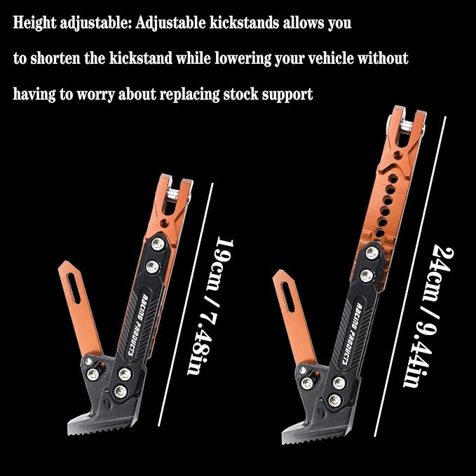 Motorcycle Universal Kickstand Adjustable Modified CNC Aluminum Alloy Adjustable Tripod Holder Kickstand Foot Side Support Stand Motor Scooter Motorbike Motocross Electric Dit Pit Bike （Red) (Orange)
