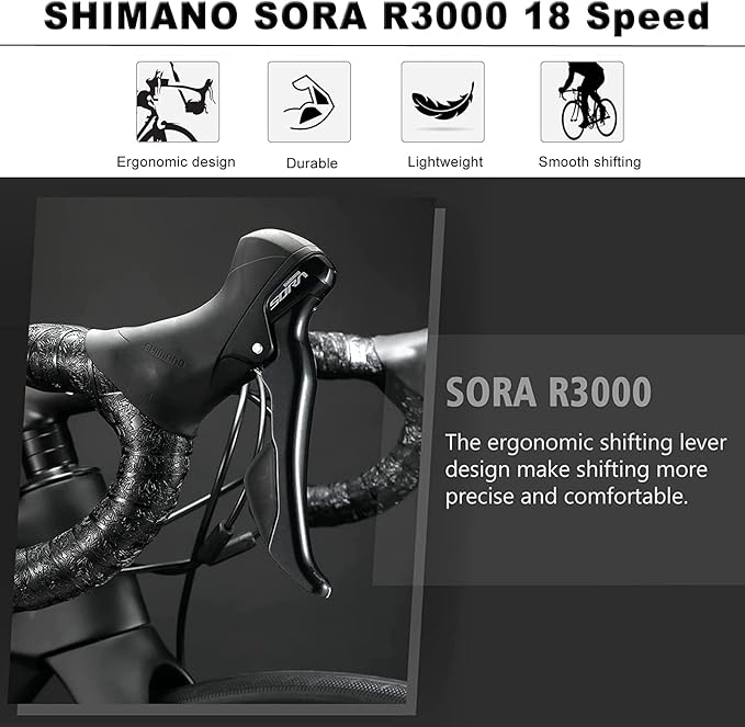 KABON Carbon Road Bike, T800 Carbon Fiber Frame 700C Road Bike with 18 Speeds Drivetrain, Integrated Carbon Handlebar, Disc Brakes Racing Bicycle for Men and Women
