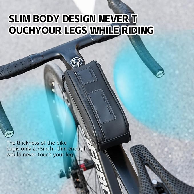 Bike Frame Triangle Bag, 1.2L Water-Resistant Top Tube Bag with Dual Side Pockets, Reflective Cycling Storage Pouch, Multi-Angle Mount for Road, MTB, and Ebike Accessories
