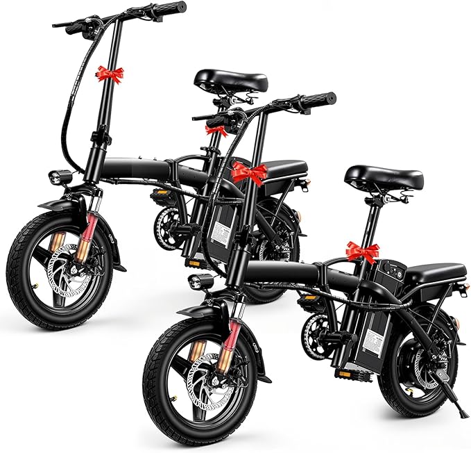 Electric Bike for Adults & Teens, Commuter City Folding Electric Bicycle, 560W Motor and 48V Battery, 24MPH 3 Level Pedals Assist, Dual Disc Brakes,14" Compact Foldable Ebike (2 Count)
