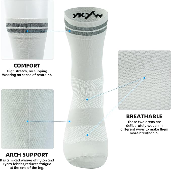 YKYWBIKE Cycling Socks for Men Women-Athletic Crew Bike Socks,Compression Biking Socks for Men Cycling,MTB Riding Socks