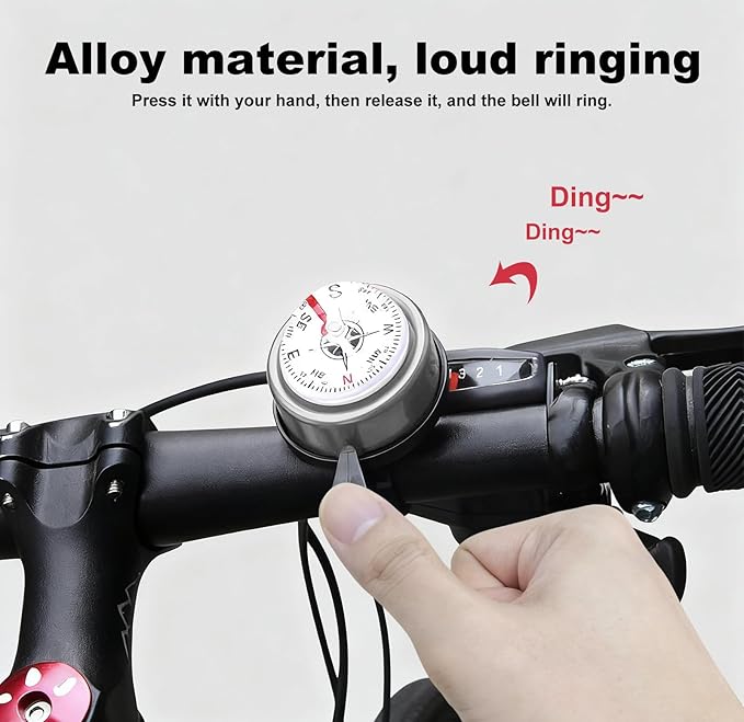 Qisan 2 Pieces Aluminum Alloy Compass Bicycle Bells for Handlebars Loud Crisp Clear Sound 22.2mm Bike Horn for Riders | Mountain Bike Accessories for Men | Loud Horn Bicycle Accessories -Silver&Black
