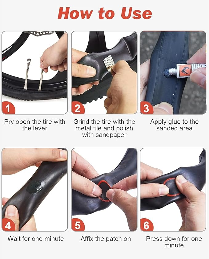 Bike Inner Tire Patch Repair Kit, with 24 PCS Vulcanizing Patches, Metal Rasp and 2 Premium Stainless Steel Levers - Also for Road Mountain Bicycle Trave (White Adhesive Upgraded Version)