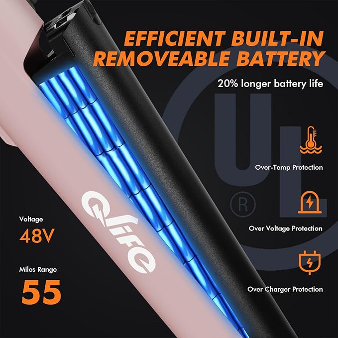 Qlife Cityone Electric Bike for Adults & Teens, Step-Through Commuter Ebike, 1000W Peak Motor, 55-Mile Range, 48V Removable Battery, 26-Inch City Tires, 7-Speed, Up to 25 MPH