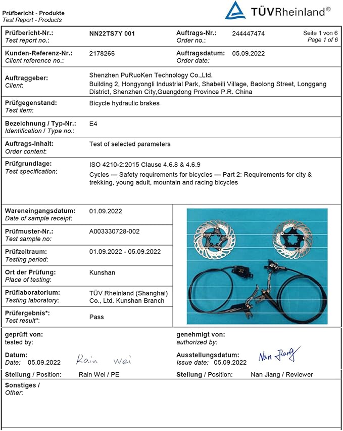 MEROCA IIIPRO E4 Hydraulic Disc Brake Set - 4-Piston MTB Brakes, 641N Braking Force, TUV Certified, Lightweight 475g, for Mountain/E-Bike/Folding Bicycles