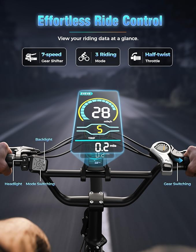 Jasion EB7 20" Foldable Electric Bike Fat Tire for Adults, 1200W Peak, 48V Removable UL-Certified Battery, 28MPH 55 Mi Range Commuter Electric Bike with Dual Suspension for City,Beach,Snow,Mountain