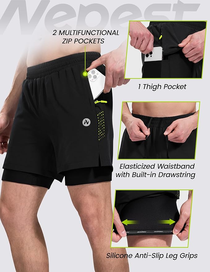Nepest Men's Mountain Bike Shorts 4D Padded Cycling Bicycle Biker Riding Loose-fit Gel Padding MTB Shorts Zipper Pockets