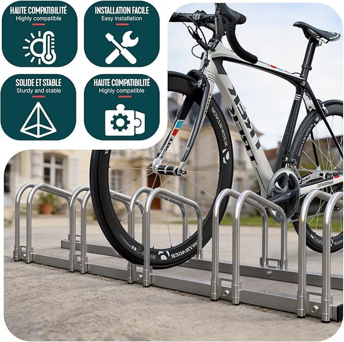 VOUNOT Bike Stand Floor 5 Rack Bike Garage Bicycle Storage Parking Rack Cycle Organizer Locking Stand for Indoor Outdoor
